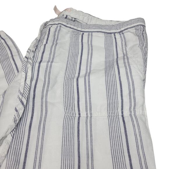 Victoria’s Secret Women’s White Blue Striped Drawstring Flax Cotton Pants Size 6 - Picture 3 of 6